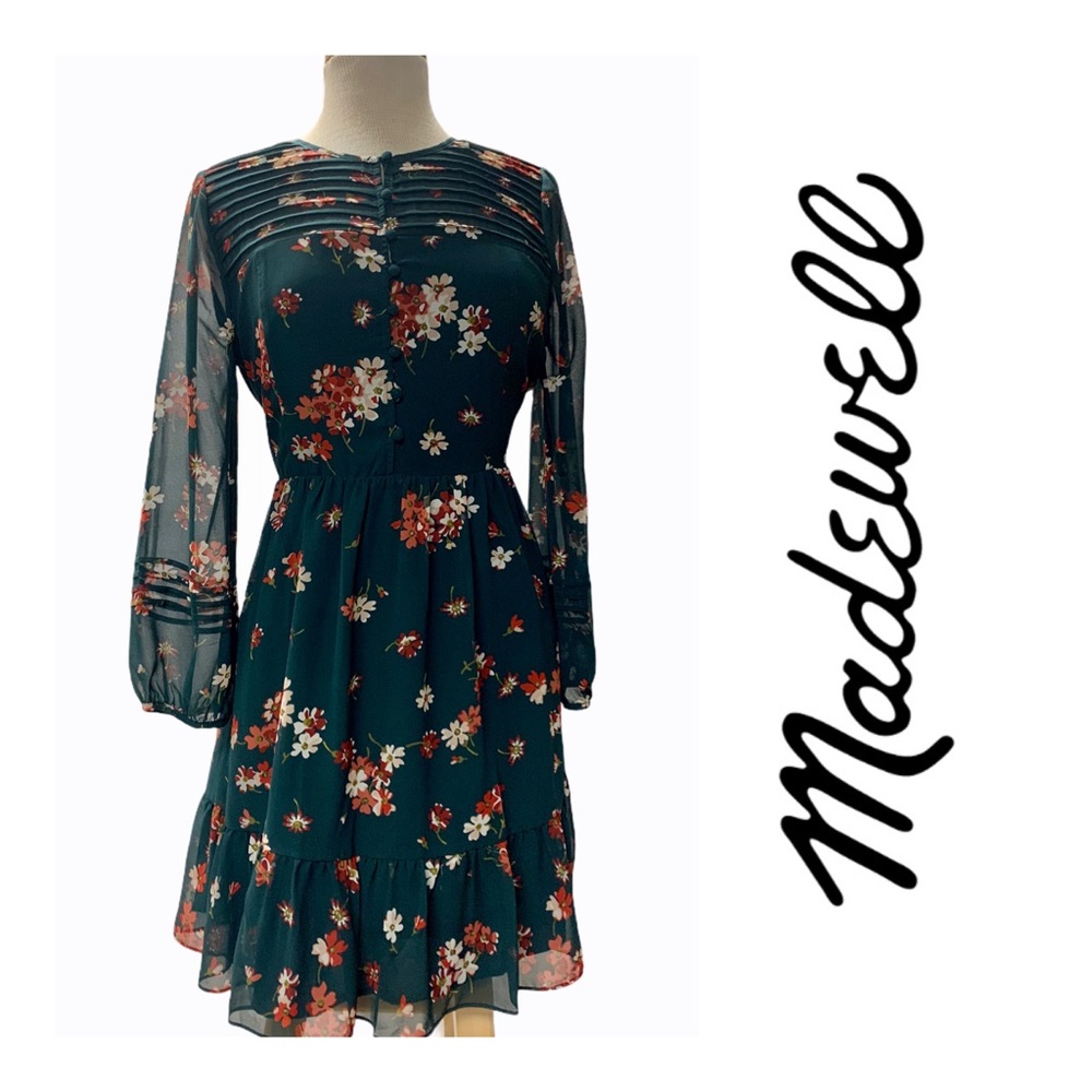 Madewell Pintuck Spruce Green Floral Dessert NEW